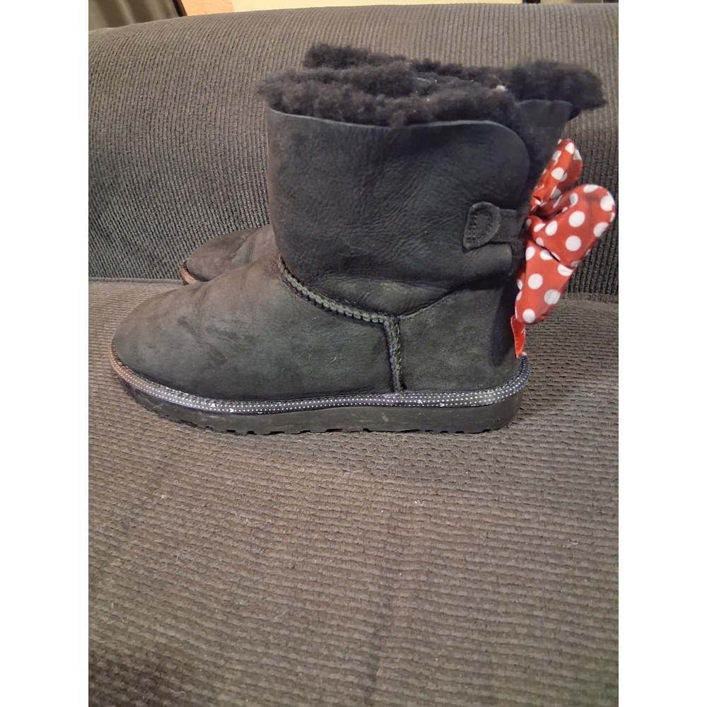 UGG X Disney Black Sheepskin Suede Mini‎ Bailey Bow II Boots 9